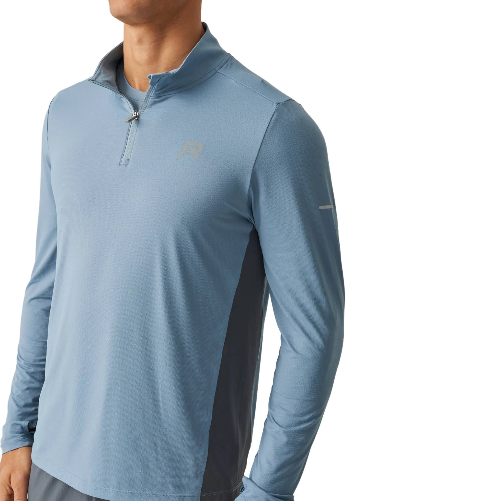 Detailed View of Reprimo Vortex L/S Turbulence Dusky Blue Quarter-Zip Training Top REP254-226